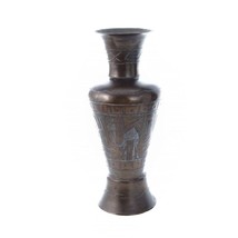 c1900 Egyptian Brass Vase with silver overlay Camels, Pyramids, Sphinx - £58.72 GBP
