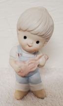 Vintage HOMCO 4.5&quot; Porcelain Bisque Figurine BOY with Guitar &amp; Overalls - £3.95 GBP