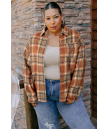 Brown Plaid Print Flap Pocket Buttoned Plus Size Shacket - $33.22