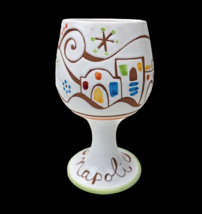 Art Pottery Wine Goblet Chalice Napoli Crete Hand Painted Stoneware White 6.25&quot; - £15.97 GBP