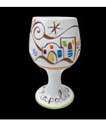 Art Pottery Wine Goblet Chalice Napoli Crete Hand Painted Stoneware White 6.25" - $19.99