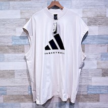 Adidas Oversized Sleeveless Mock Neck Basketball Tee White Cotton Mens XL - $34.65