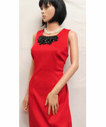 GIBSON &amp; LATIMER Red Sleeveless Black Beaded Dress 12 NWT - $1,506.89 MXN