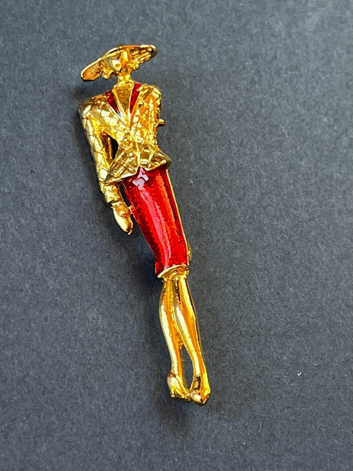 Primary image for Goldtone & Red Enamel Career Woman Pin Brooch – marked on back – 2 and 1/8th’s x