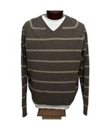 J.Crew 100% Lambs Wool V-Neck Sweater Pullover Brown Striped Mens Size XL - £18.66 GBP