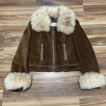 VTG 70s 80s Split Cowhide Faux Fur Collar Sleeves Suede Leather Jacket M... - $123.49