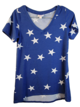 LuLaRoe T Shirt Womens 2XS Blue Stars Print Knit Short Sleeve V Neck Pat... - £9.79 GBP