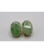 Fine 14K Yellow Gold Oval Green Jade Earrings Clip Ons for Non-Pierced Ears - $606.96 CAD
