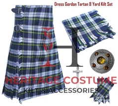 Highland Traditional Dress Gordon Tartan 8 yard Kilt For Men&#39;s Custom Size kilt - £69.99 GBP+