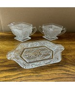 Indiana Glass Clear Sandwich Diamond Shape Creamer &amp; Sugar Bowl w/ Tray - $39.40 CAD