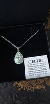 Vintage Celtic Knot Silver Pendant on Chain with Green Enamel in Origina... - $117.81