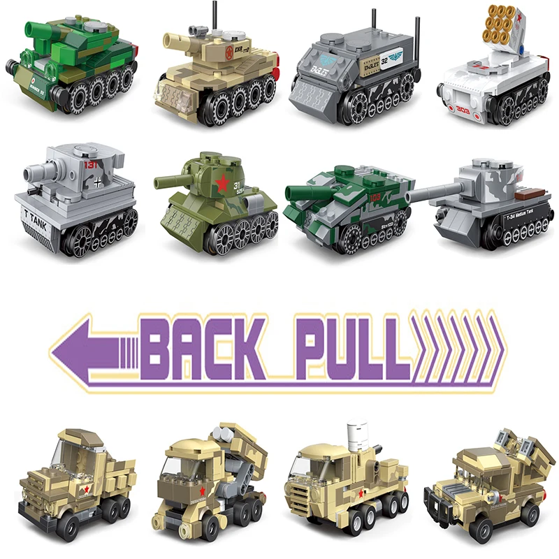 Play WW2 Military Pull Back Tank Model Car Building Block Rocket Launcher Truck  - £23.15 GBP
