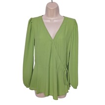 LOFT Outlet Women&#39;s Peplum Wrap Blouse Top Size XS Solid Green Side Tie - £24.63 GBP