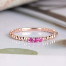 0.30Ct Round Cut Pink Sapphire Engagement Ring Trilogy in 14k Rose Gold Finish - £106.40 GBP