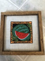 Machine Embroidered Watermelon Picture On Linen With Wood Frame 6 X 6 - £19.69 GBP