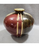 Vintage Mid Century Art Pottery Ceramic Brown Green Gold Short Fat Bud Vase - $347.03 MXN