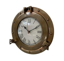 Porthole Wall Clock Nautical Brass Porthole Clock Antique Maritime Beach Style - £99.18 GBP