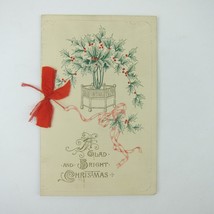 Antique Christmas Card Holly Berries Red Ribbon Templemore Poem Germany ... - £5.57 GBP