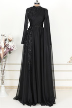 High Collar  Long Sleeves Chiffon Applique  Shining  Elegant  Evening  dress  - £123.81 GBP