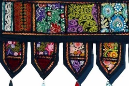 Indian Handmade Black Toran Wall Door Window Hanging Vintage Patchwork Boho Art - $14.89+