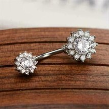 14K White Gold Plated 1Ct Simulated Diamond Navel Piercing Belly Button Ring - £35.44 GBP