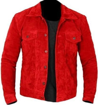 Handmade Suede Red Stylish Party Genuine Lambskin Men Jacket Designer Leather - £101.52 GBP+