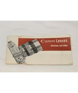Canon Lenses Directions and Tables 1955 Booklet  Canon II-S - $22.84 CAD