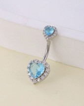 Heart Belly Bar / Belly Ring - Body Piercing Jewellery - Blue Crystal Be... - £8.31 GBP