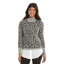 Apt 9 Tunic Sweater Mock Neck Gray Animal Print Womens Tiered Hemline Layered - £8.85 GBP