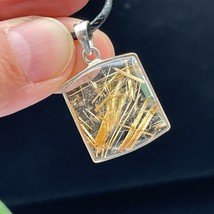 Gold Rutilated Quartz Crystal Necklace Crystal Pendant Handmade Jewelry D080123 - £37.33 GBP