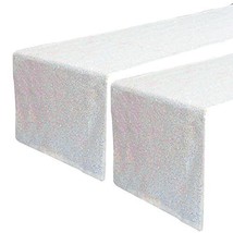 White Iridescent Sequin Table Runner 12&quot; X 108&quot; Pack Of 2 Sparkly Black Metal Ho - £34.74 GBP