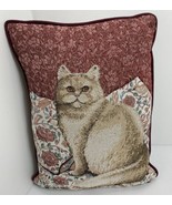 Beautiful Cat Pillow Debbie Cook 15” By 11” Burgundy Back Floral Kitten - £15.52 GBP