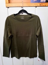 Talbots Cotton Long Sleeve Solid Crew Neck Tee NWT Olive Green Sz L - £21.92 GBP