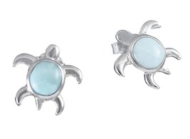 Beautiful Hawaiian Genuine Larimar Sea Turtle Earring, Stud - £116.98 GBP