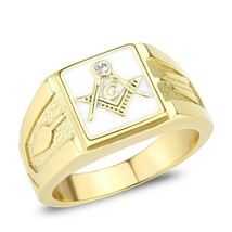 Ring Masonic Stainless Steel Gold Tone Finish W-AAA Cz tk1159w - £31.54 GBP