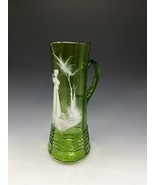 Vintage Green Glass Pitcher Hand Blown, Antique Mary Gregory ? - $122.26