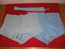 Vintage Toddler Boys Blue &amp; Blue Stripe Shorts w/ Sash Belt 3 Pc. Set - £11.64 GBP