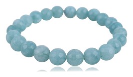 Natural Blue Aquamarine Quartzite Round Gemstone Beads Stretchy Bangle Bracelet - £23.70 GBP