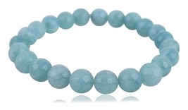 Natural Blue Aquamarine Quartzite Round Gemstone Beads Stretchy Bangle B... - £23.75 GBP