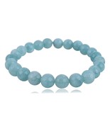 Natural Blue Aquamarine Quartzite Round Gemstone Beads Stretchy Bangle B... - £23.75 GBP
