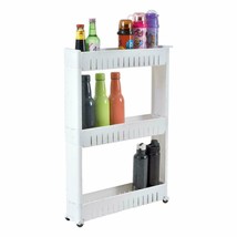 3-Tier Slim Side Out Kitchen Trolley Multipurpose Storage Shelf Moving Cabinets - £14.75 GBP