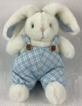Ganz Puffkins Rabbit Plush Stuffed Animal Vintage 1997 90s Easter Blue Plaid Bib - £10.32 GBP