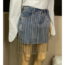 Little Things WaterFall Rhinestone Denim Mini Skirt Size XXL - £38.66 GBP