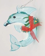 Vintage Hand Crafted Glass Dolphin with Wreath Ornament  About 3&quot; tall P... - £19.74 GBP