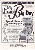  Big Day Pinball FLYER Original 1964 Flipper Game Promo Artwork Sheet Retro - £34.77 GBP