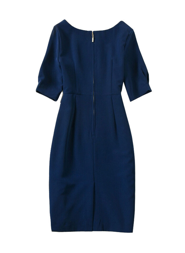 Celeb Angelina Jolie Inspired Elbow-Sleeve Split-Neck Sheath Dress in Navy AUS Item image 6