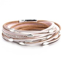 ALLYES Leaf Charm Pink Leather Bracelets for Women 2020 Fashion Crystal Chain Bo - £9.16 GBP
