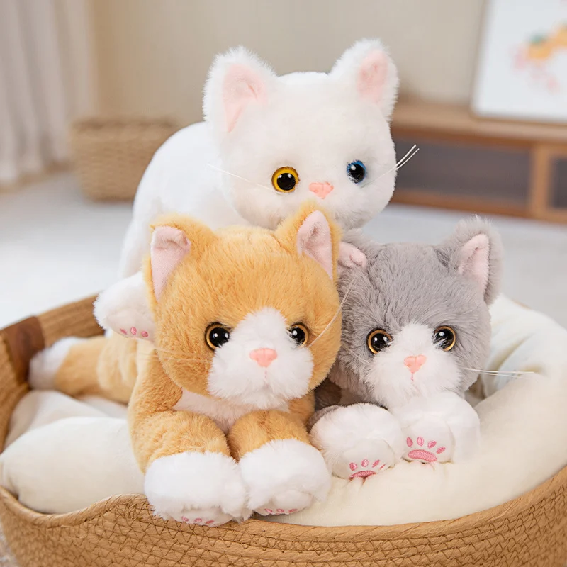 Waii cat lying doll fluffy plush pet pillow brown grey black white kitten plastic balls thumb200