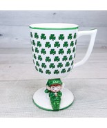 Vintage Ceramic Sleeping Irish Pixie Elf Shamrock Pedestal Mug 4&quot; Cup - £15.33 GBP