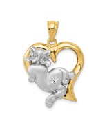 14K Two Tone Gold Cat in Heart Pendant - €412,72 EUR